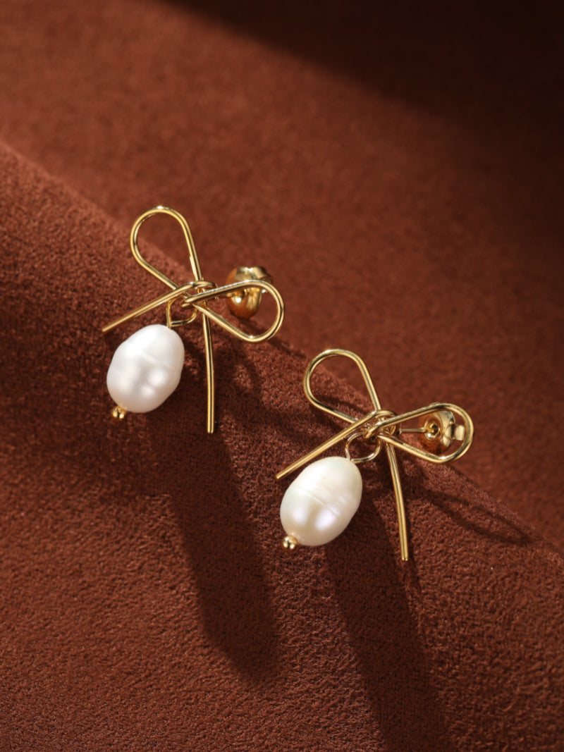 Glimmer - Freshwater Pearl Bow Stud Earrings
