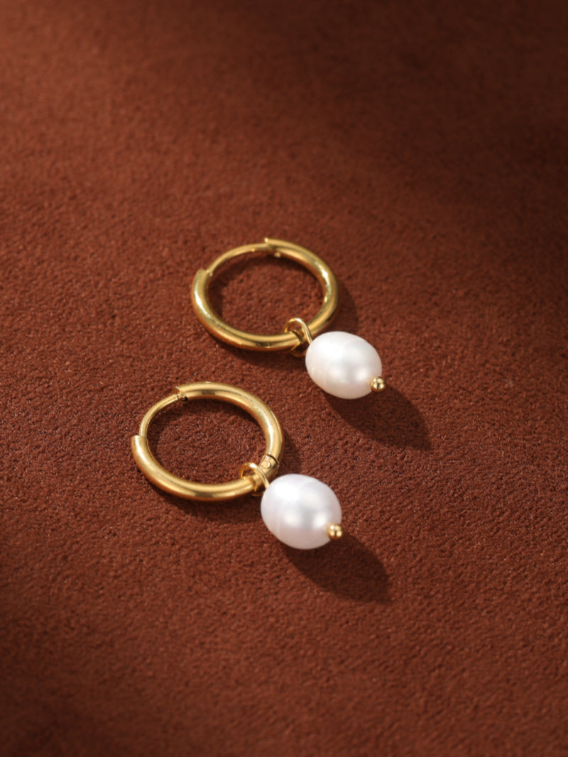 Luminous Flow - Freshwater Pearl Hoop Drop Earrings