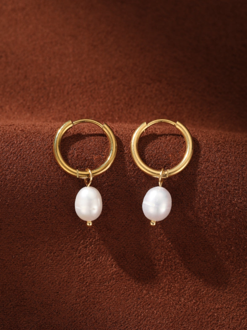 Luminous Flow - Freshwater Pearl Hoop Drop Earrings