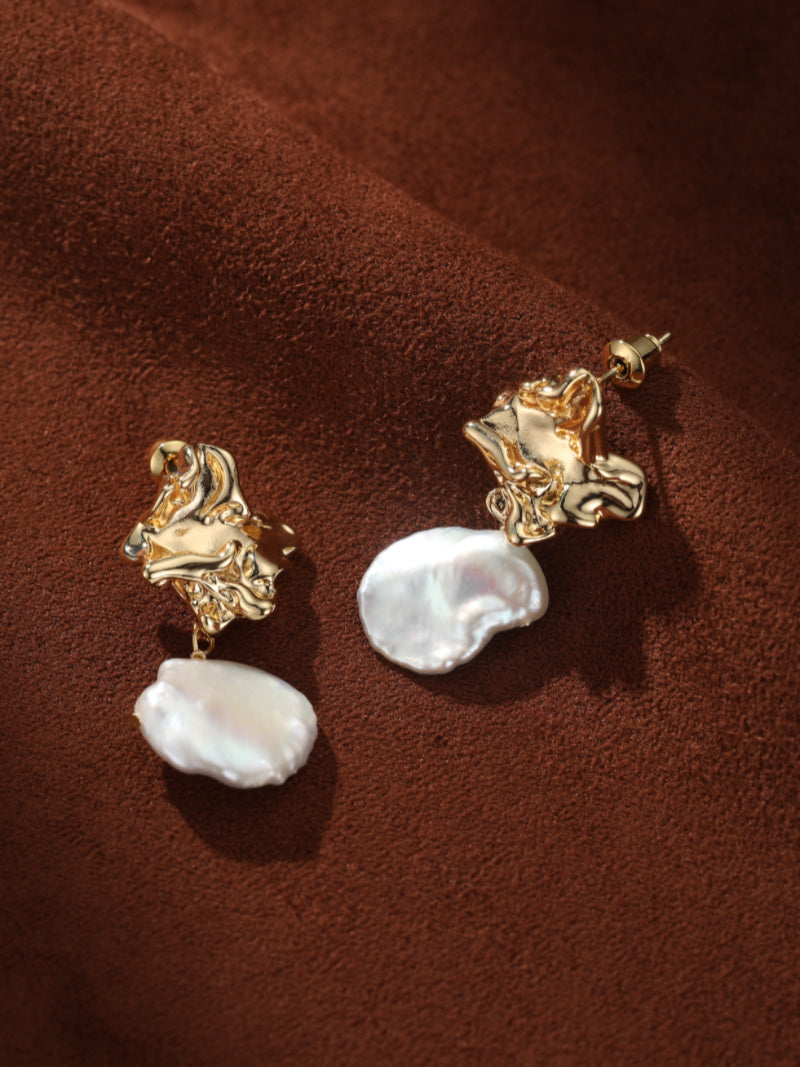 Gilded Ember - Akoya Pearl Stud Drop Earrings