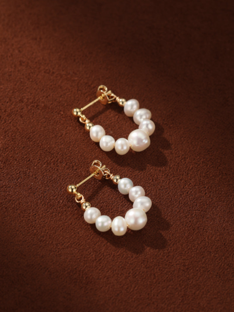 Luminous - Freshwater Pearl Stud Hoop Earrings