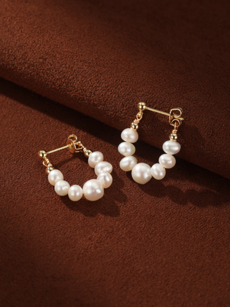 Luminous - Freshwater Pearl Stud Hoop Earrings