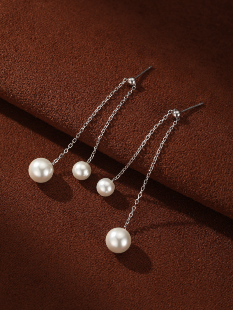 Luminous Drop - Freshwater Pearl Chain Drop Earrings