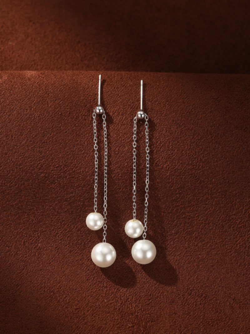 Luminous Drop - Freshwater Pearl Chain Drop Earrings