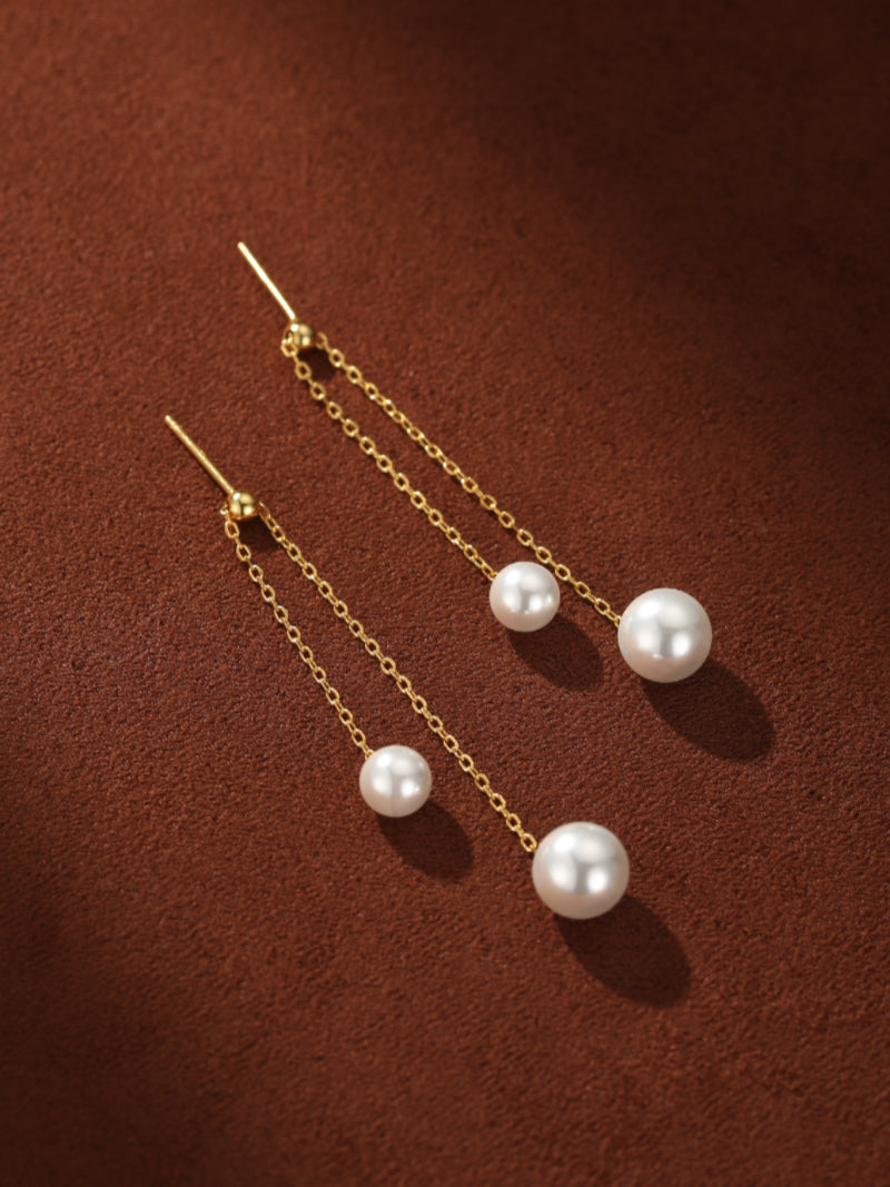 Luminous Drop - Freshwater Pearl Chain Drop Earrings