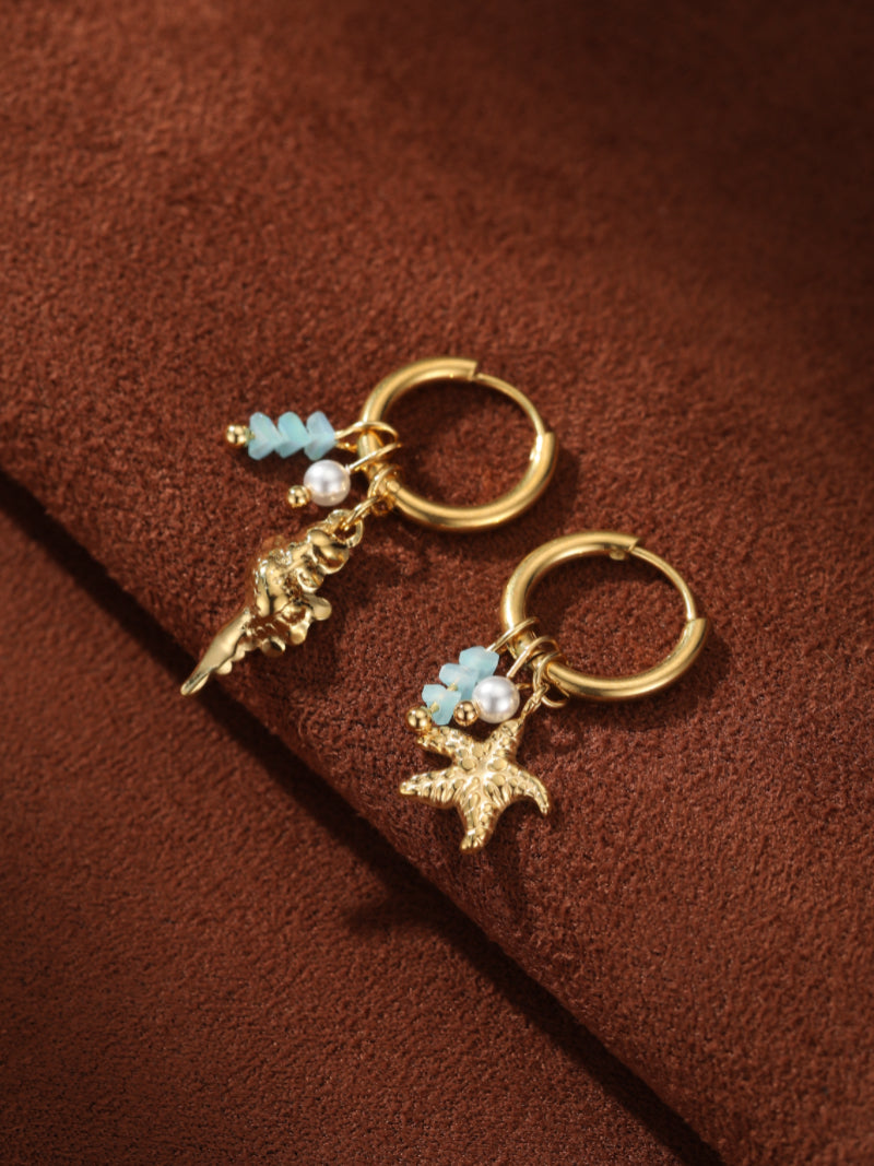 Tidal Charm - Freshwater Pearl Seashell Hoop Drop Earrings