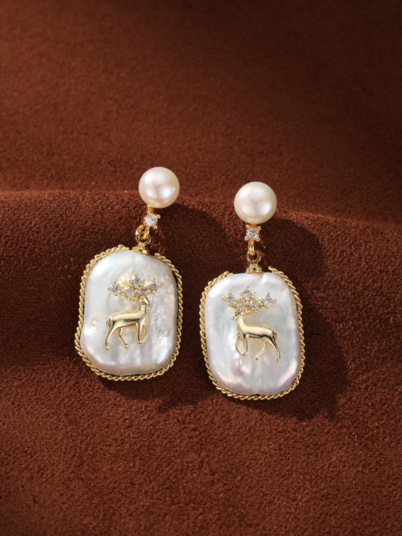 Wild Grace - Freshwater Pearl Deer Drop Stud Earrings