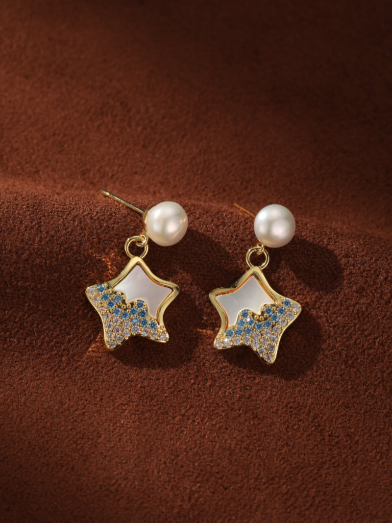 Starlight - Freshwater Pearl Star Stud Drop Earrings