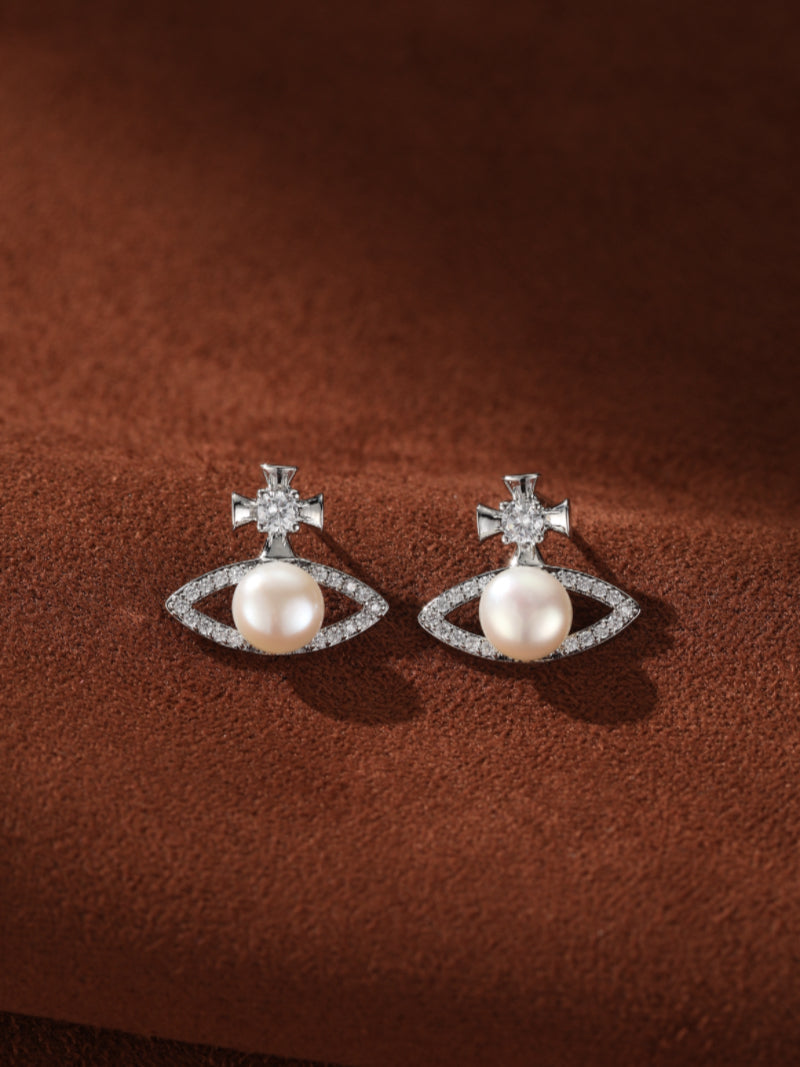 Verity - Freshwater Pearl Cross Stud Earrings