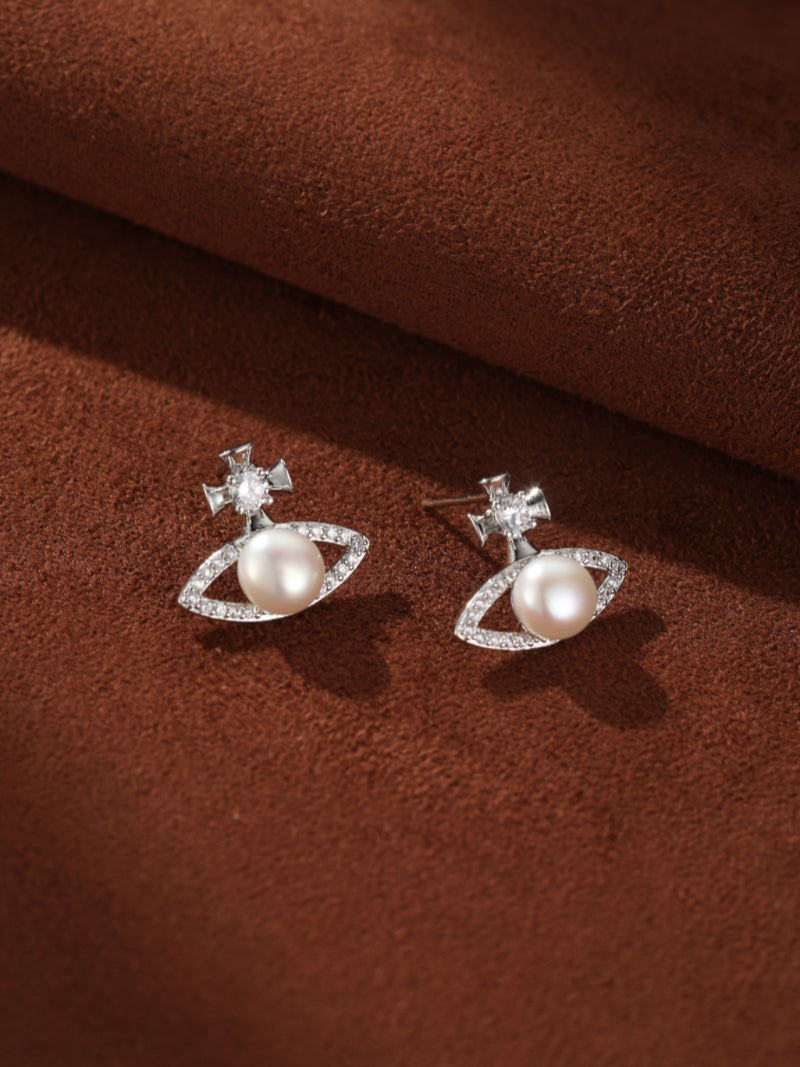 Verity - Freshwater Pearl Cross Stud Earrings