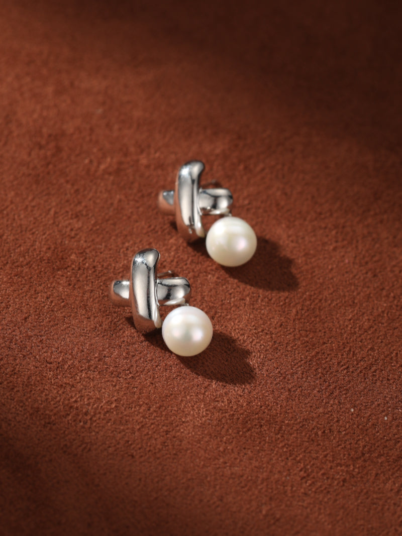 Interweave - Freshwater Pearl Cross Drop Earrings