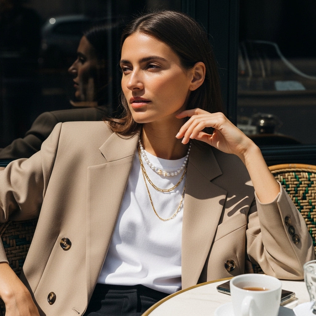 How to Style a Layered Pearl Necklace with a Tailored Blazer