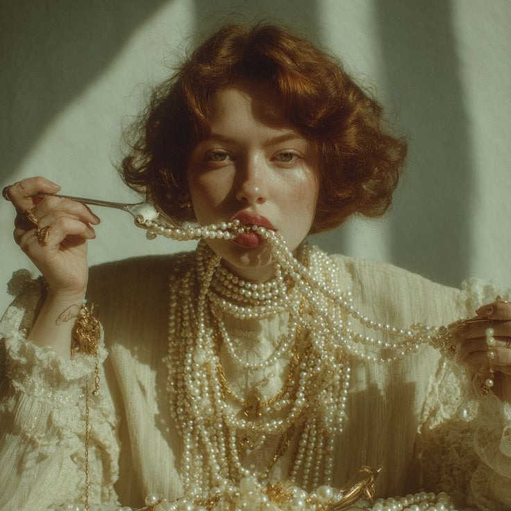 Woman testing different pearls