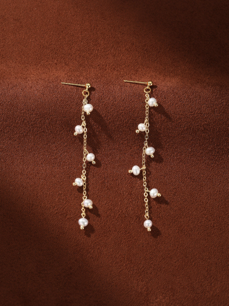 Glow Thread - Freshwater Pearl Long Dangle Earrings