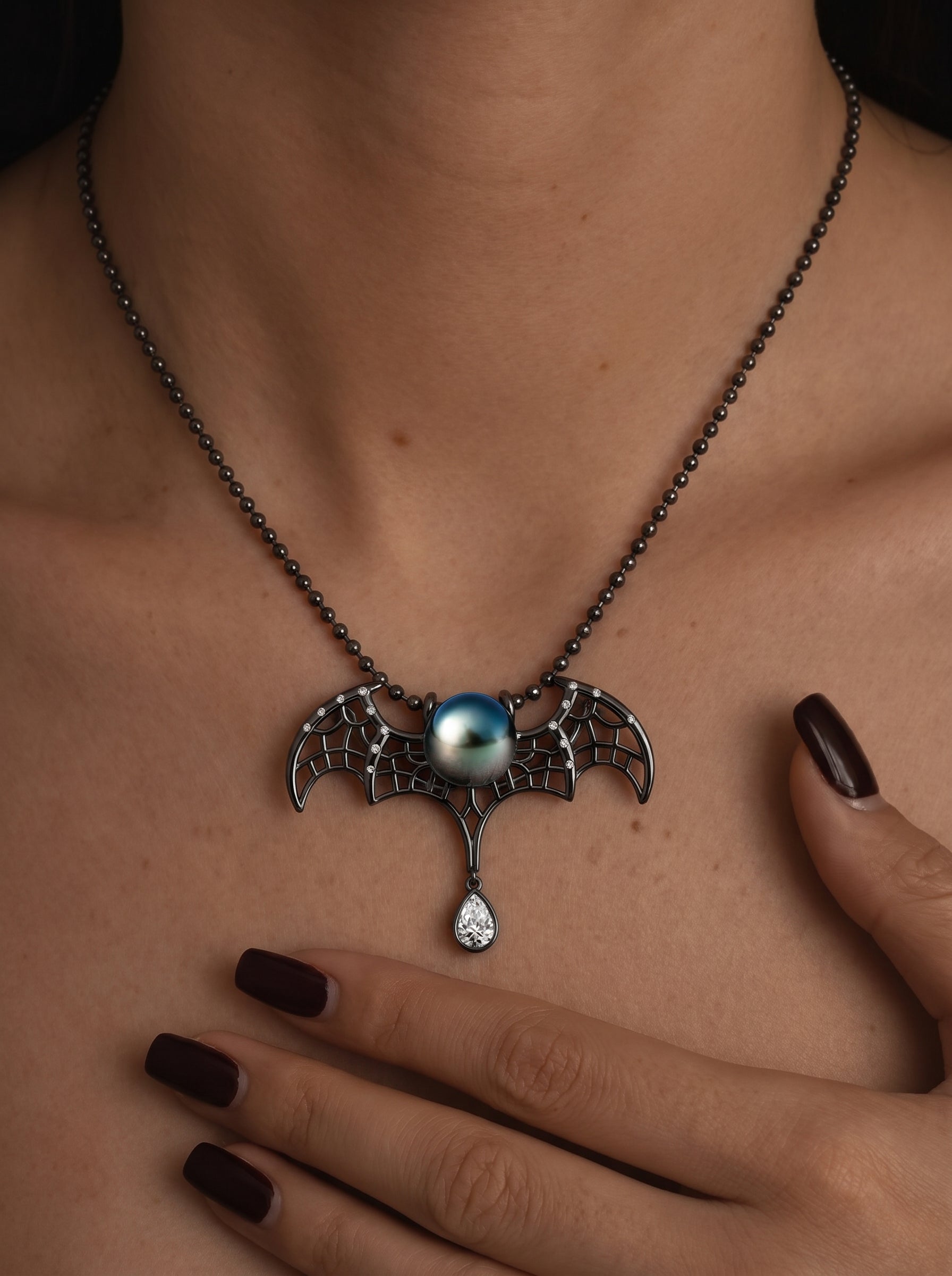 Nocturne - Tahitian Pearl Bat Drop Large Necklace