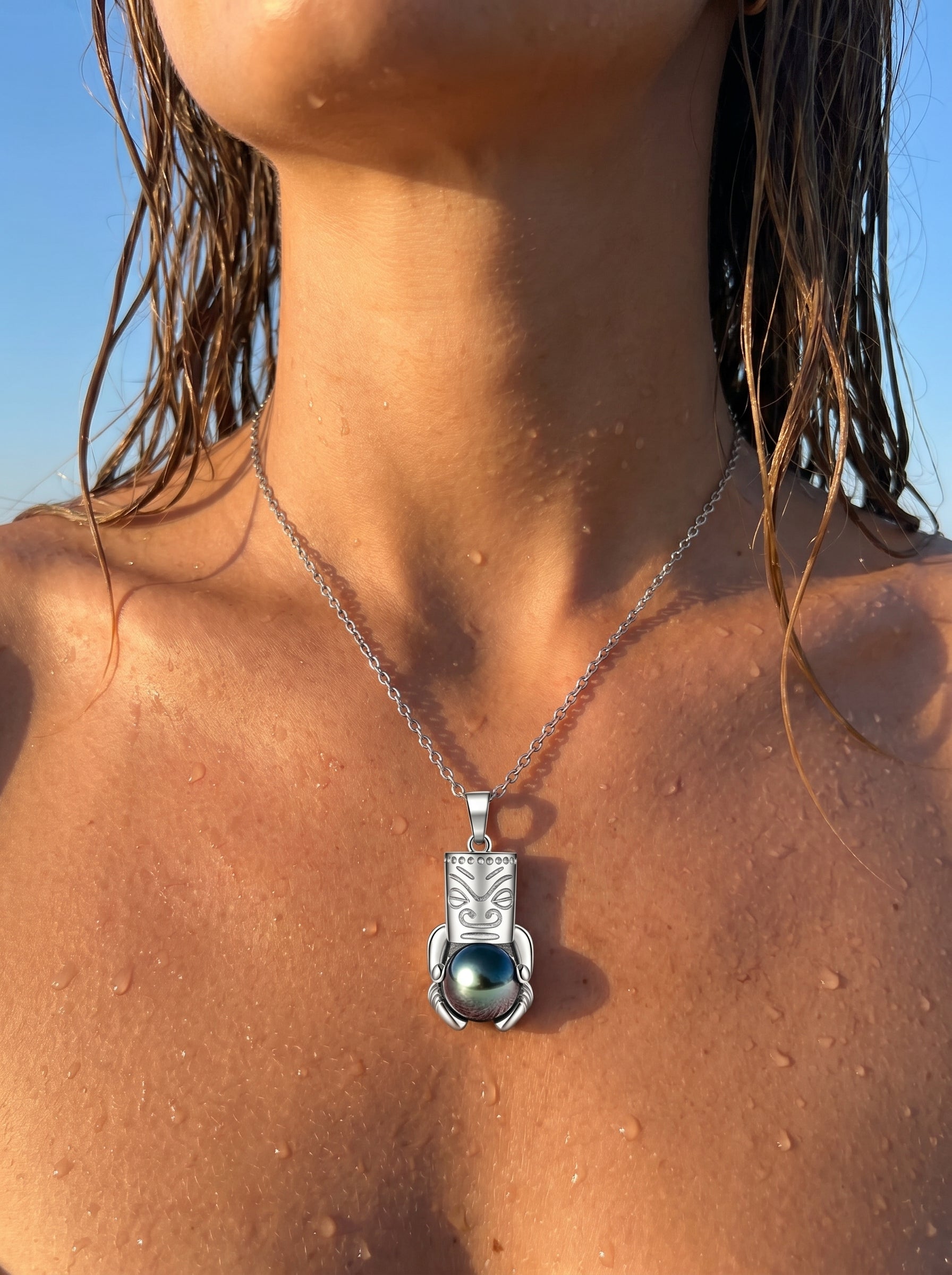 Mana Sentinel - Tahitian Pearl Tiki Drop Necklaces