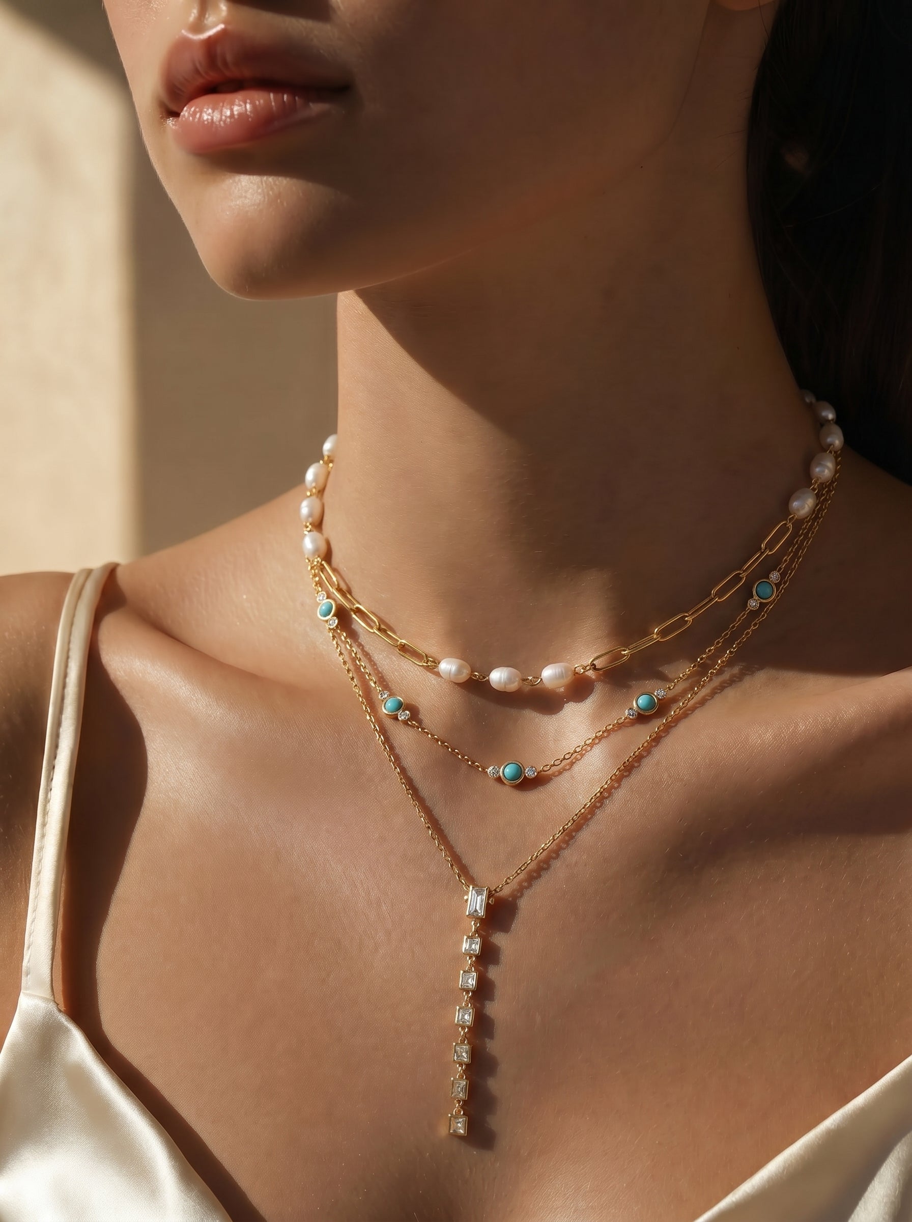 Lagoon Layers - Freshwater Pearl Turquoise Drop Layered Necklace