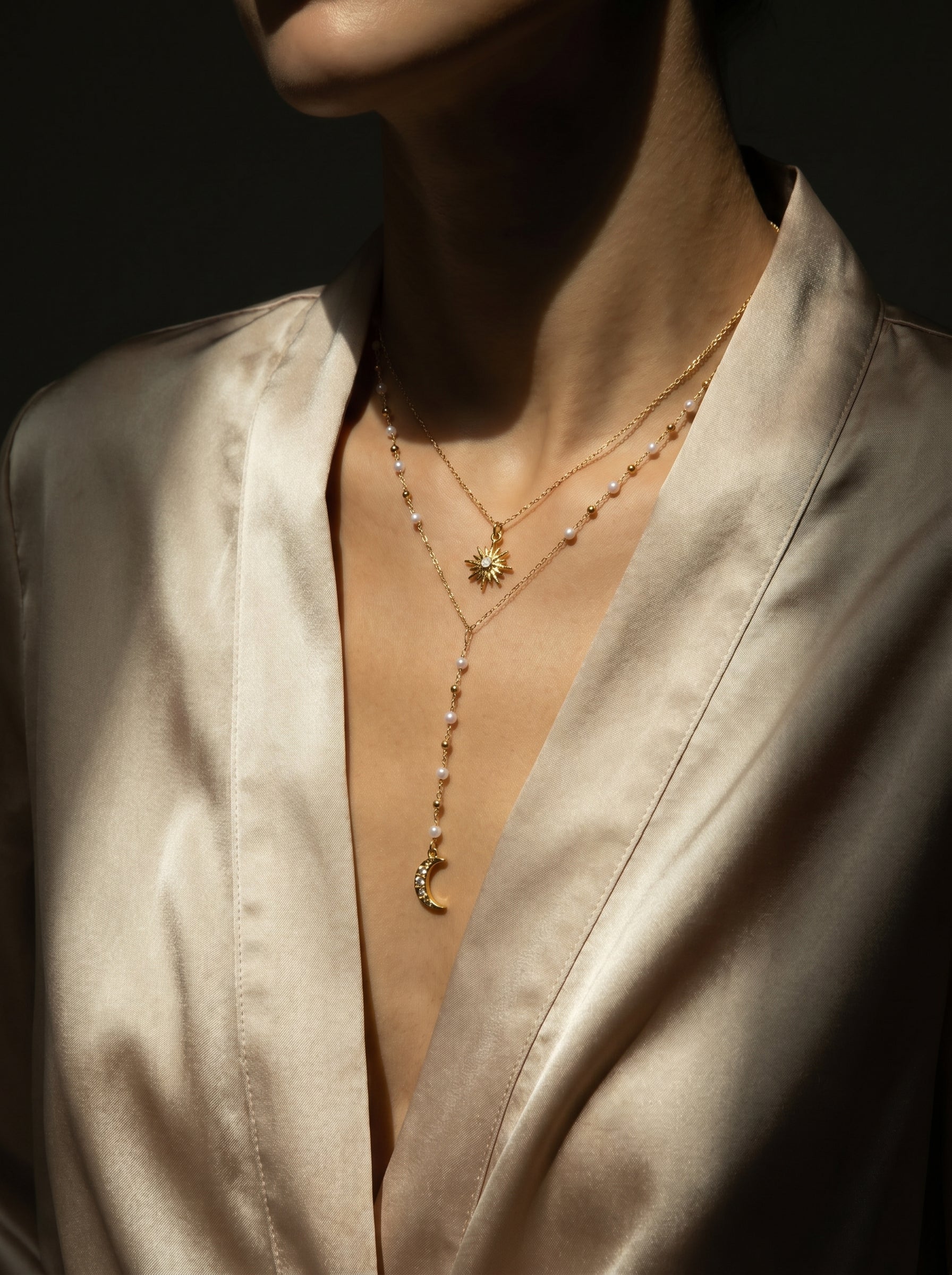 Nova - Freshwater Pearl Sun and Moon Long Layered Necklace