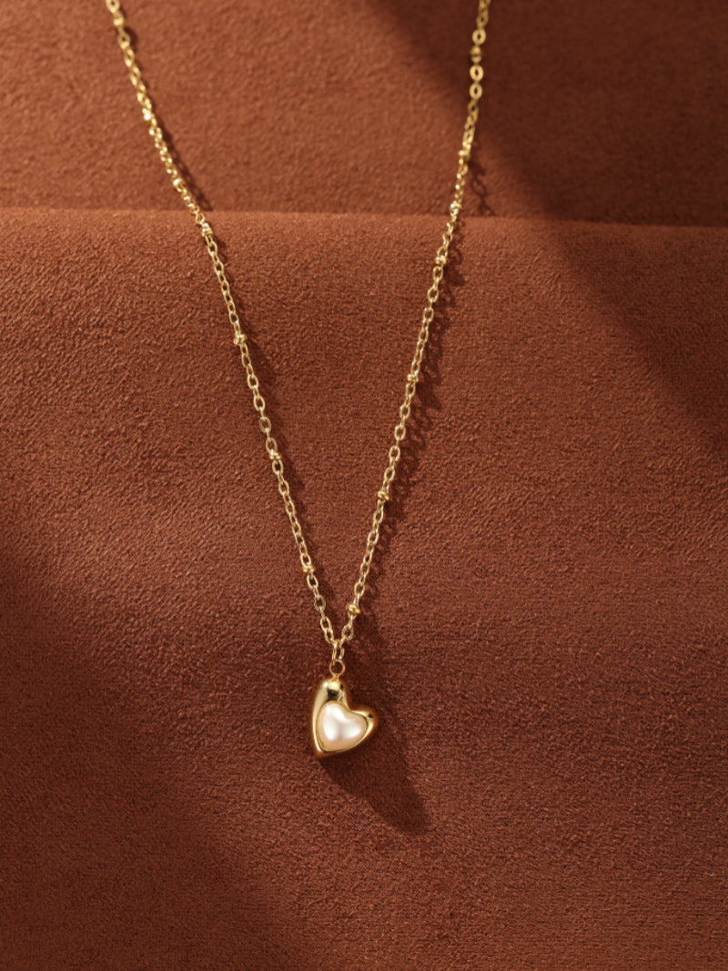 Quiet Heart - Freshwater Pearl Heart Charm Chain Necklace