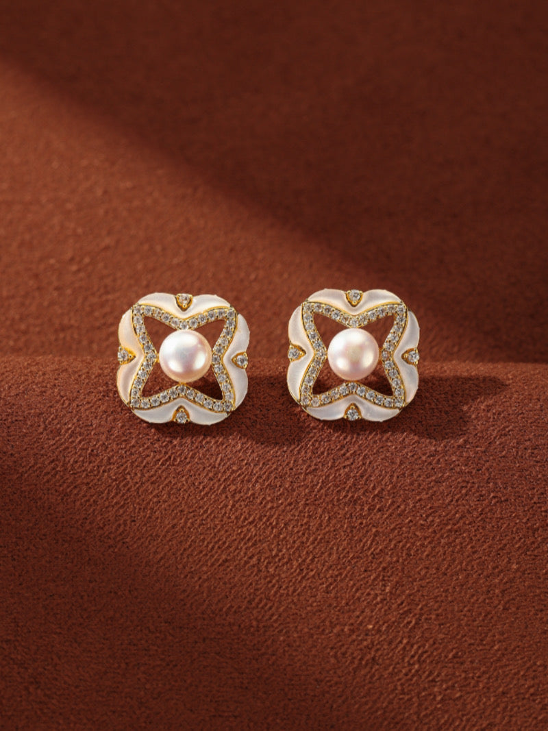 Insignia - Freshwater Pearl Quatrefoil Stud Earrings