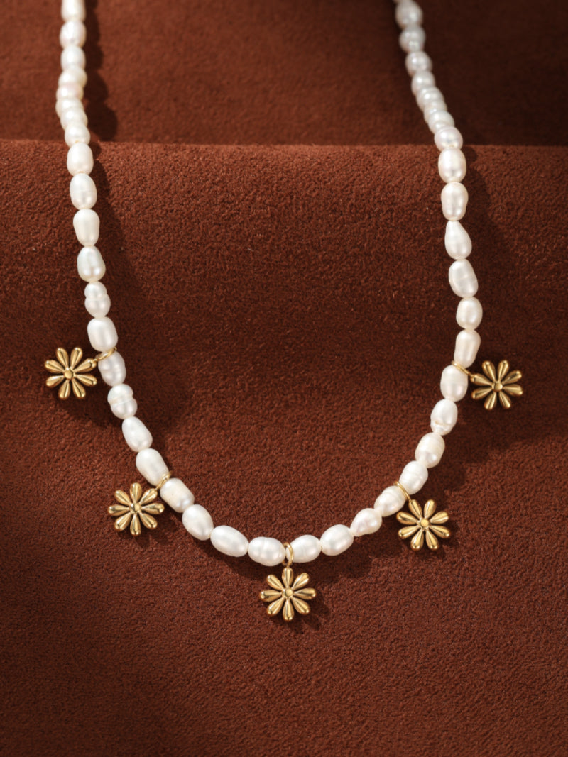 Gemma Strand - Freshwater Pearl Flower Beaded Choker Necklaces