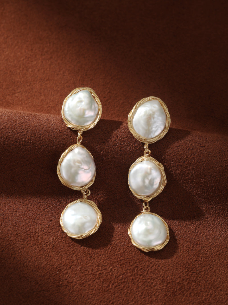 Sway - Freshwater Pearl Triple Dangle Earrings