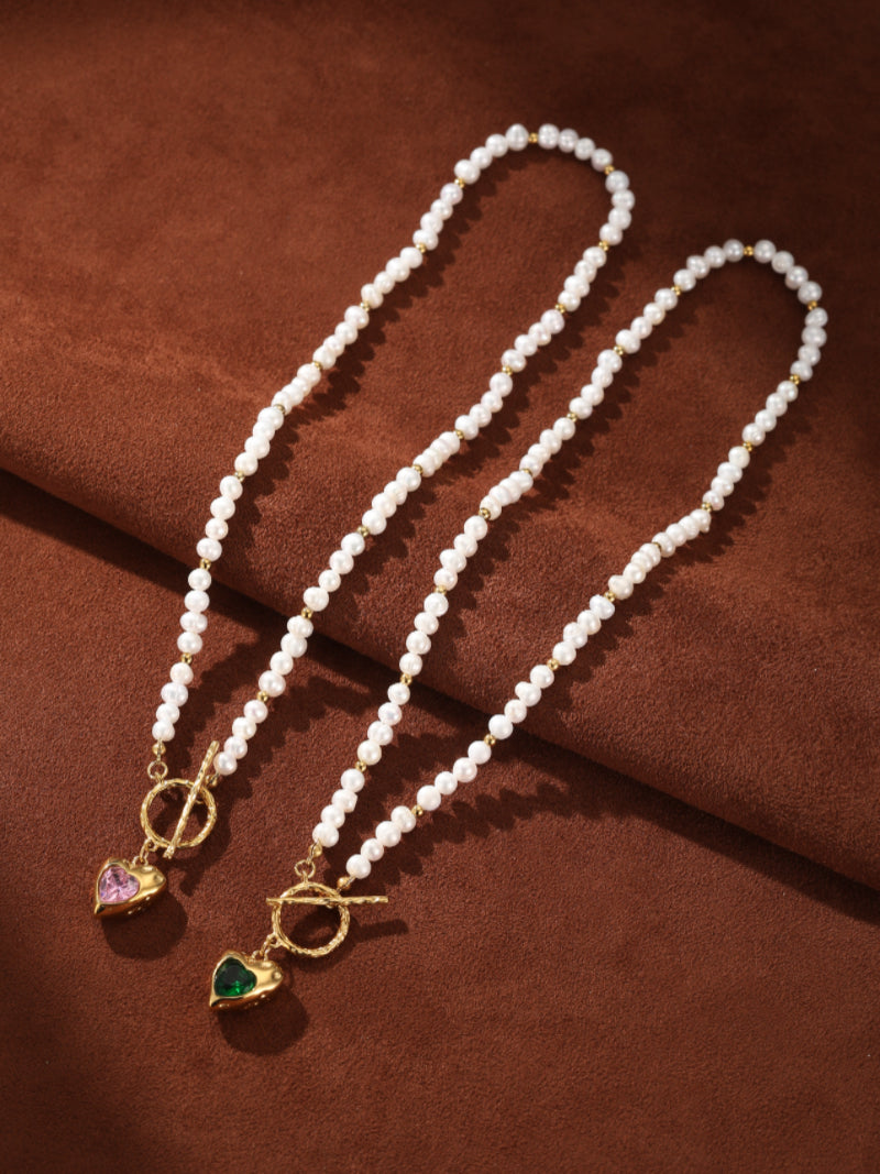 Whimsy - Freshwater Pearl Heart Beaded Choker Necklaces