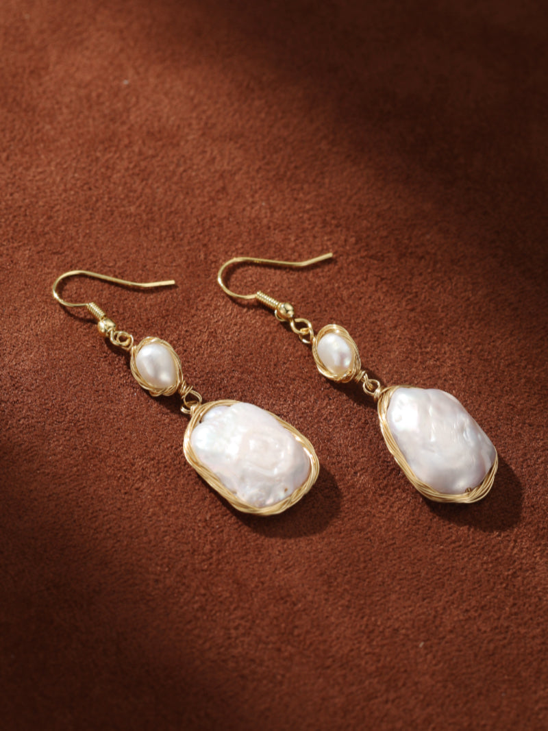 Drift - Freshwater Pearl Wire-Wrapped Dangle Earrings