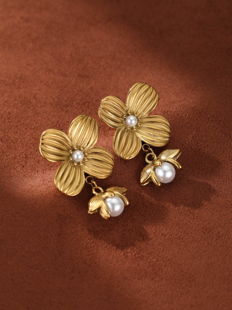 Nectar - Freshwater Pearl Flower Drop Earrings