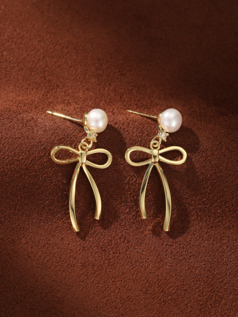Lustre Bow - Freshwater Pearl Bow Drop Earrings