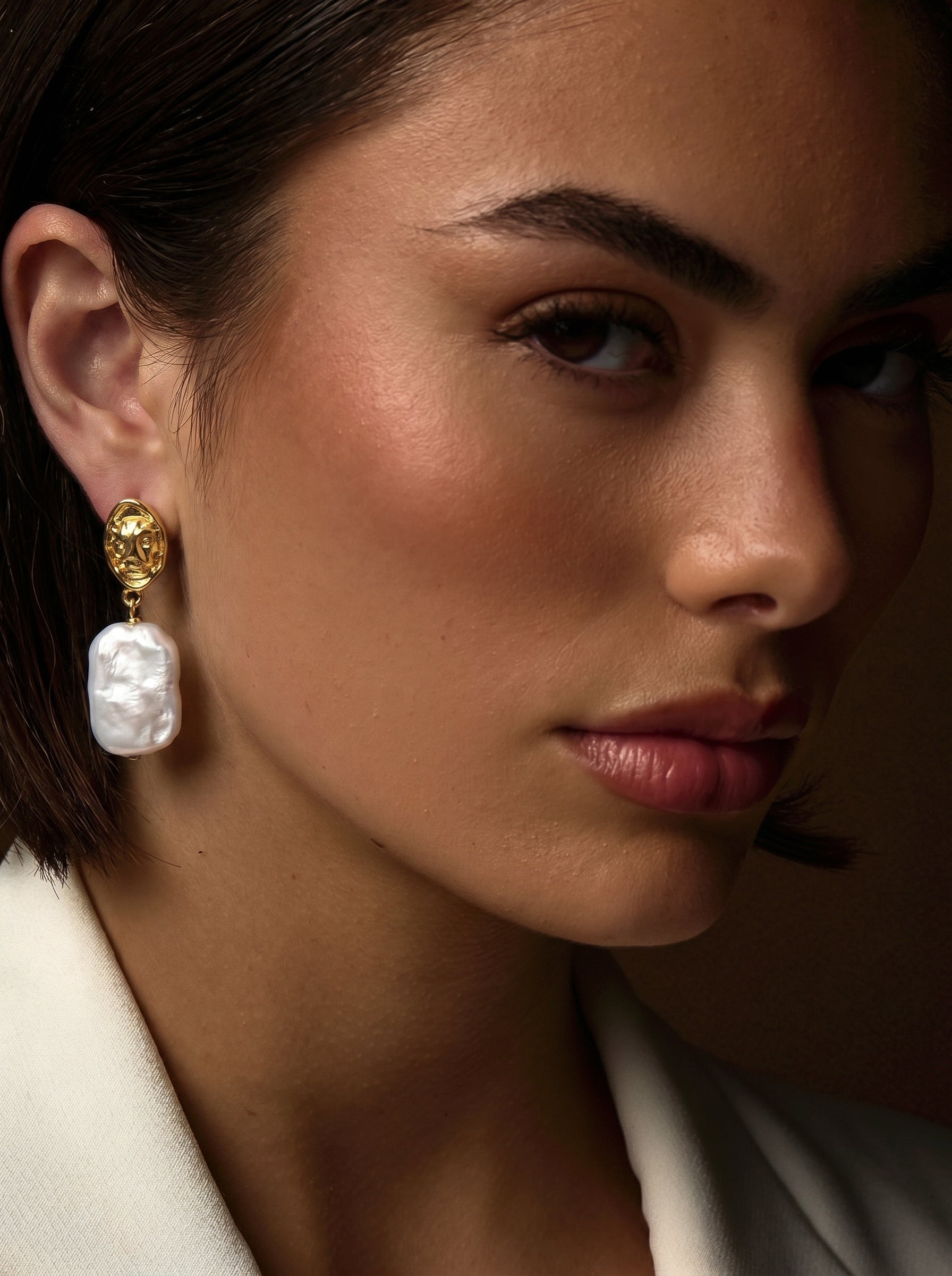 Glyph - Freshwater Pearl Visage Drop Stud Earrings