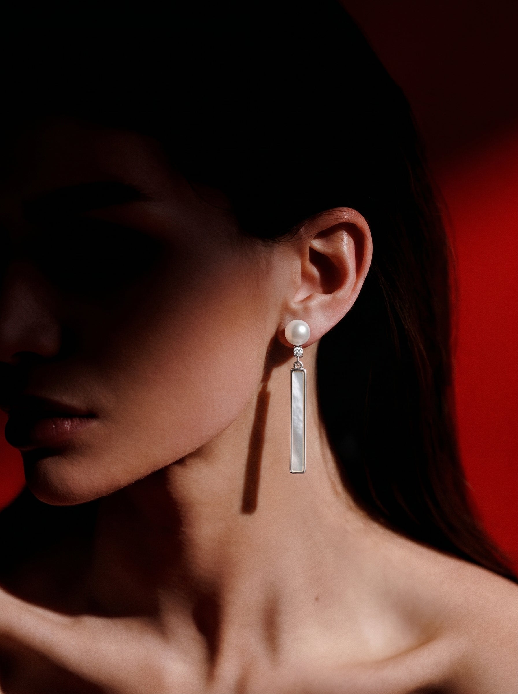 Column - Freshwater Pearl Stud Drop Earrings
