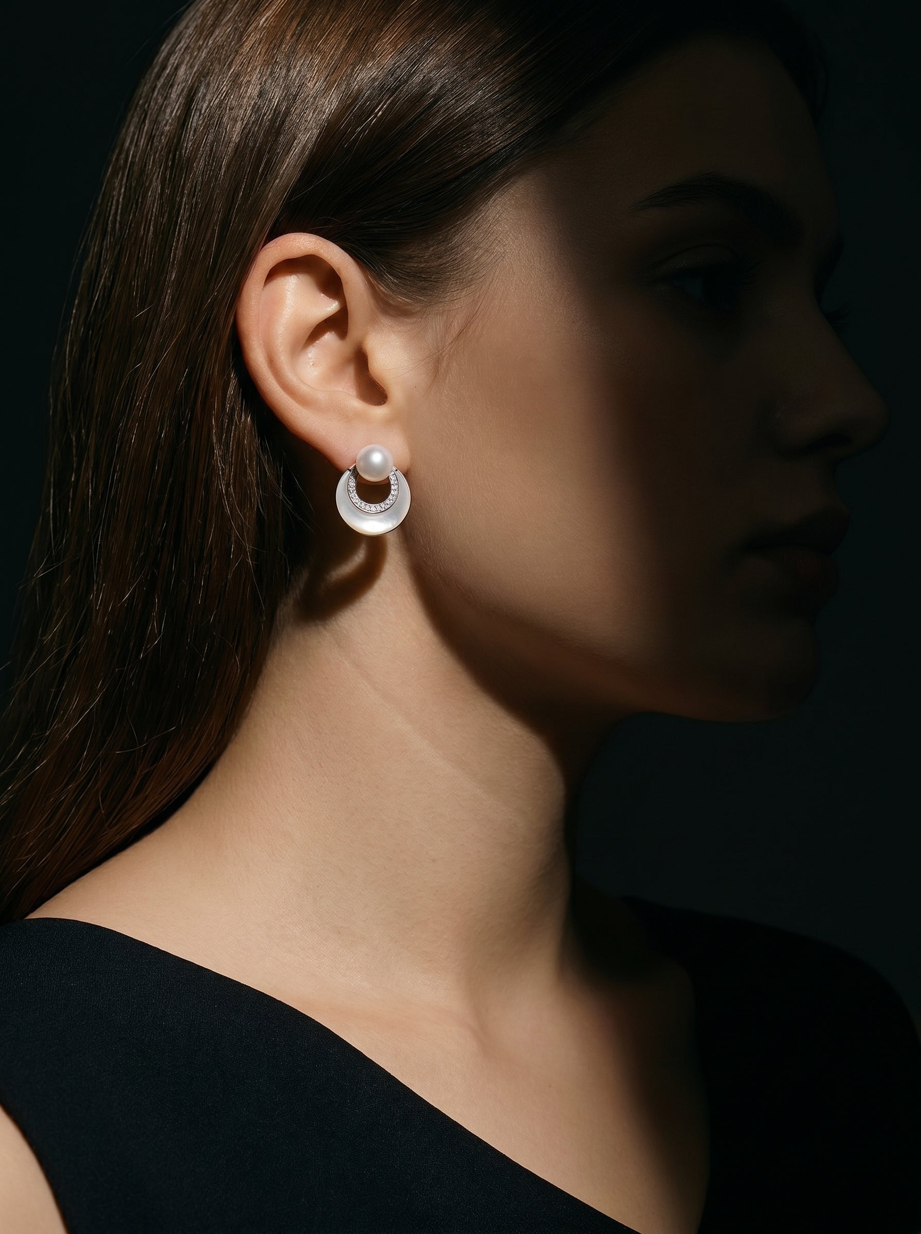 Nimbus - Freshwater Pearl Moon Hoop Drop Earrings
