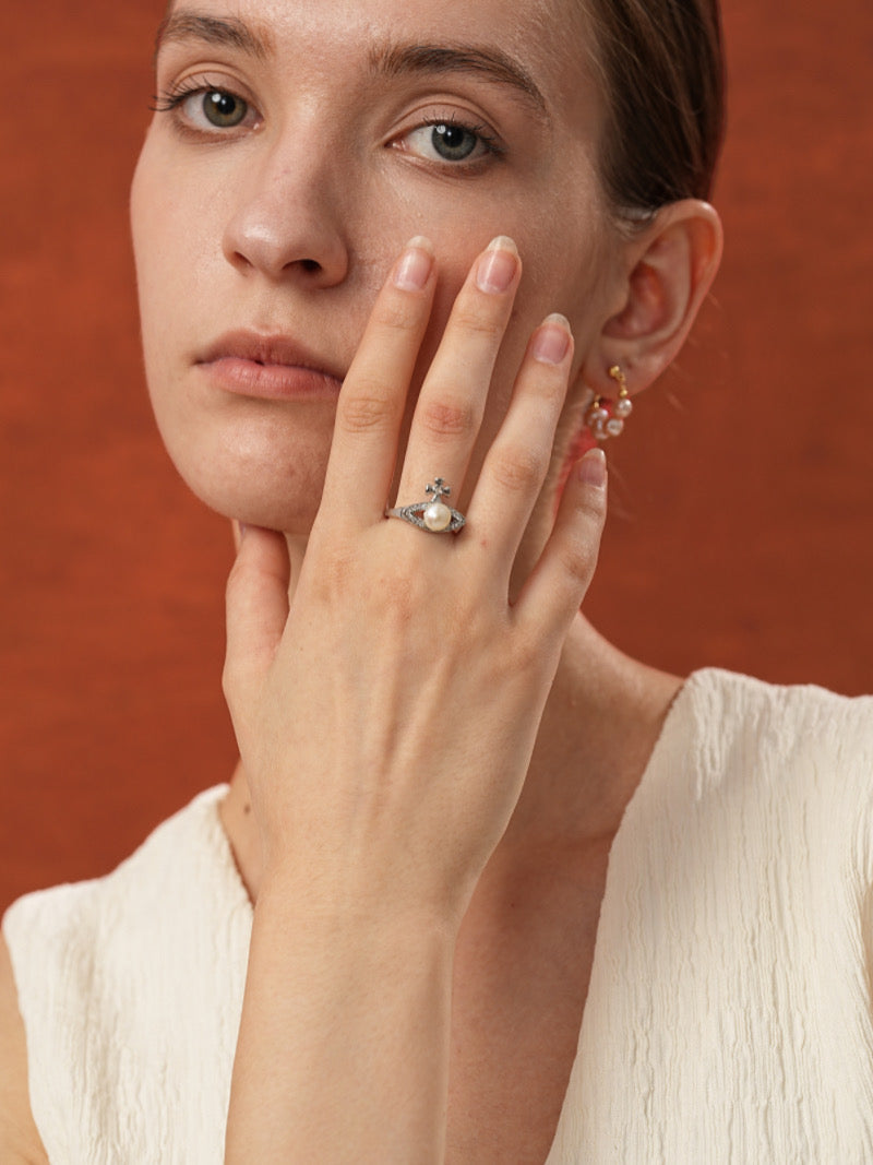 Vanguard - Bague Manchette Croix Perle de Culture d'Eau Douce