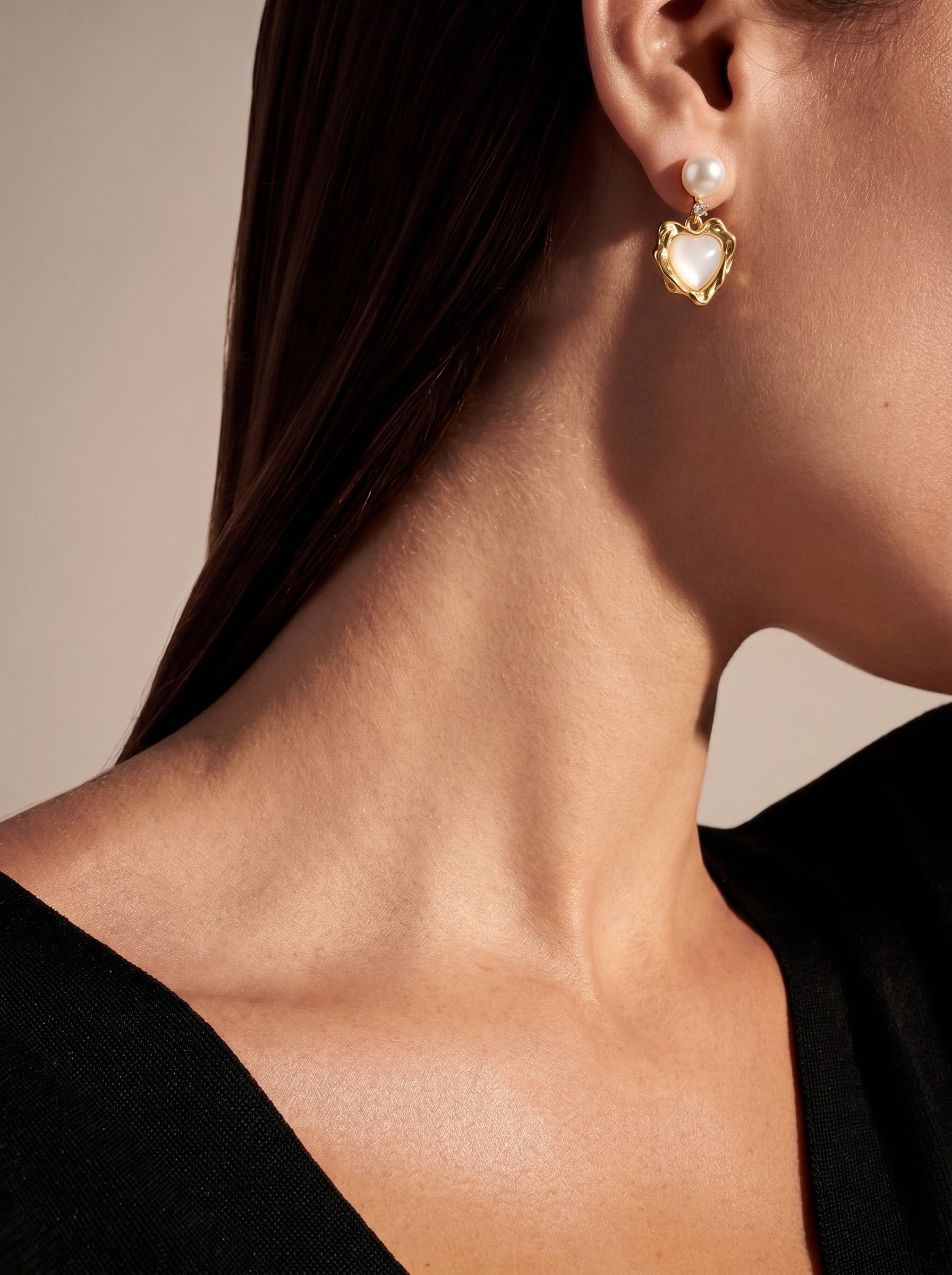 Heartbeat - Freshwater Pearl Heart Stud Drop Earrings
