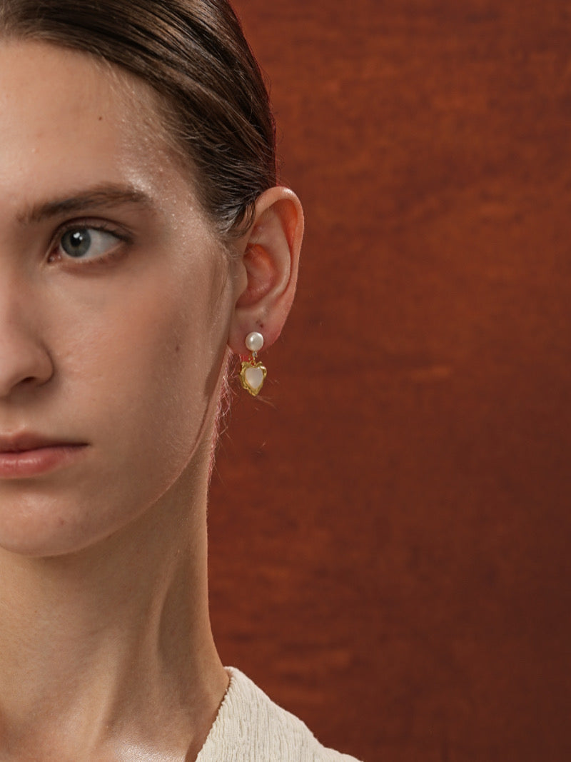 Boucles d'oreilles pendantes Cœur Battant - Perles de culture d'eau douce