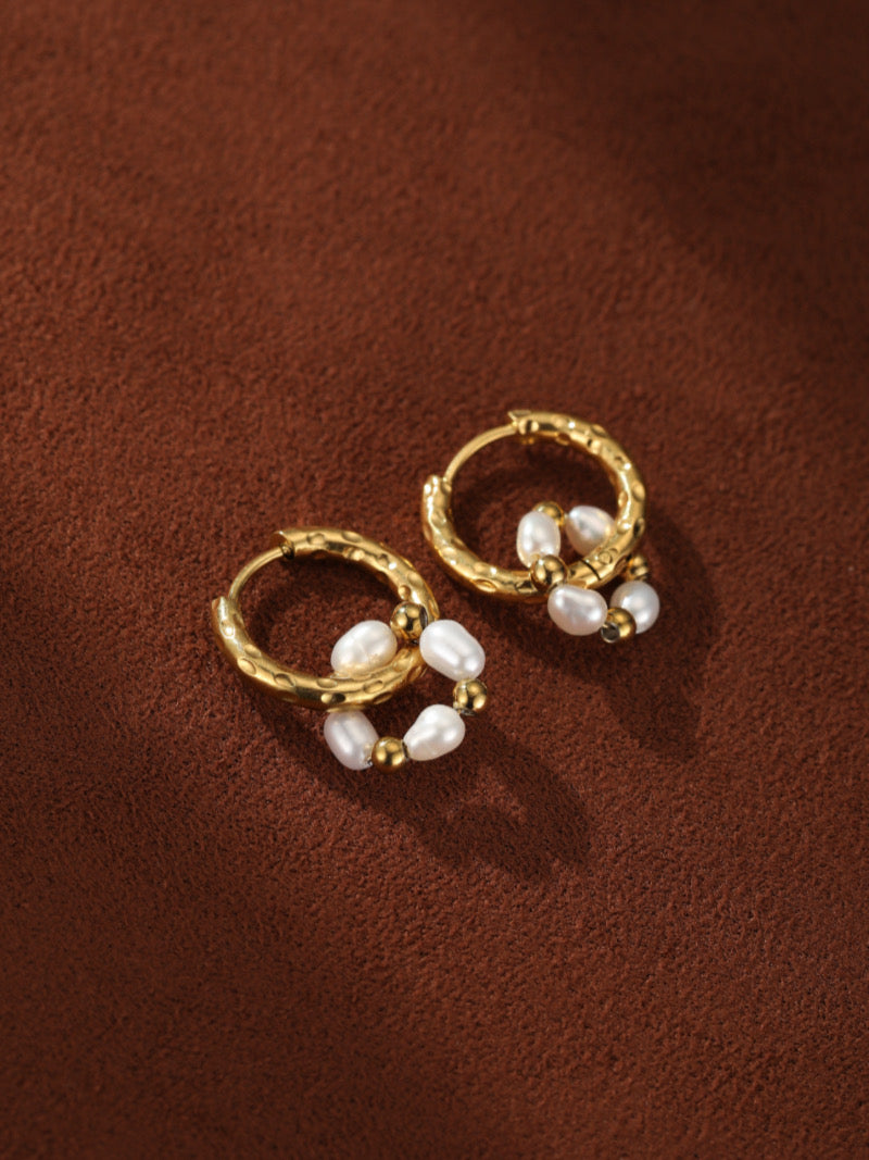 Vibrance - Freshwater Pearl Hoop Drop Earrings
