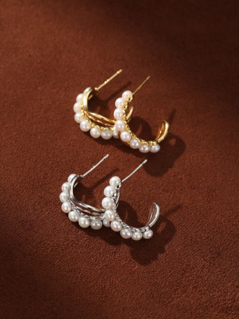 Crescent - Freshwater Pearl Hoop Stud Earrings