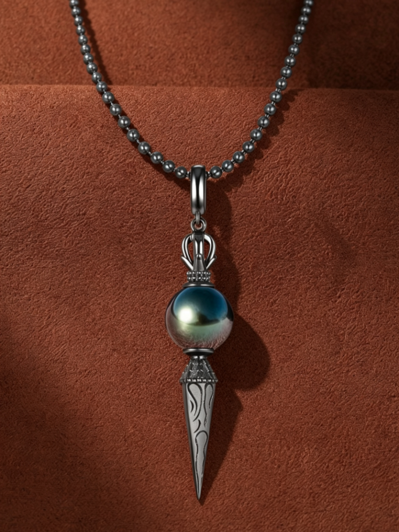 Abyss Spire - Tahitian Pearl Phurba Large Drop Chain Necklaces