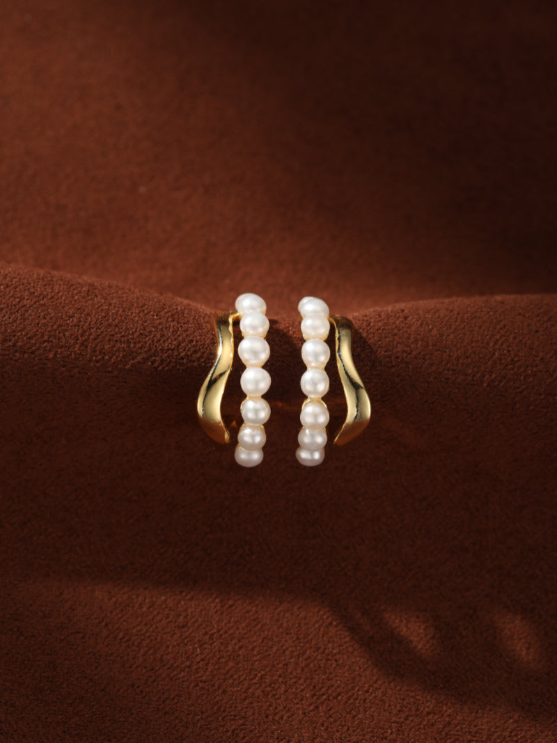Crescent - Freshwater Pearl Hoop Stud Earrings