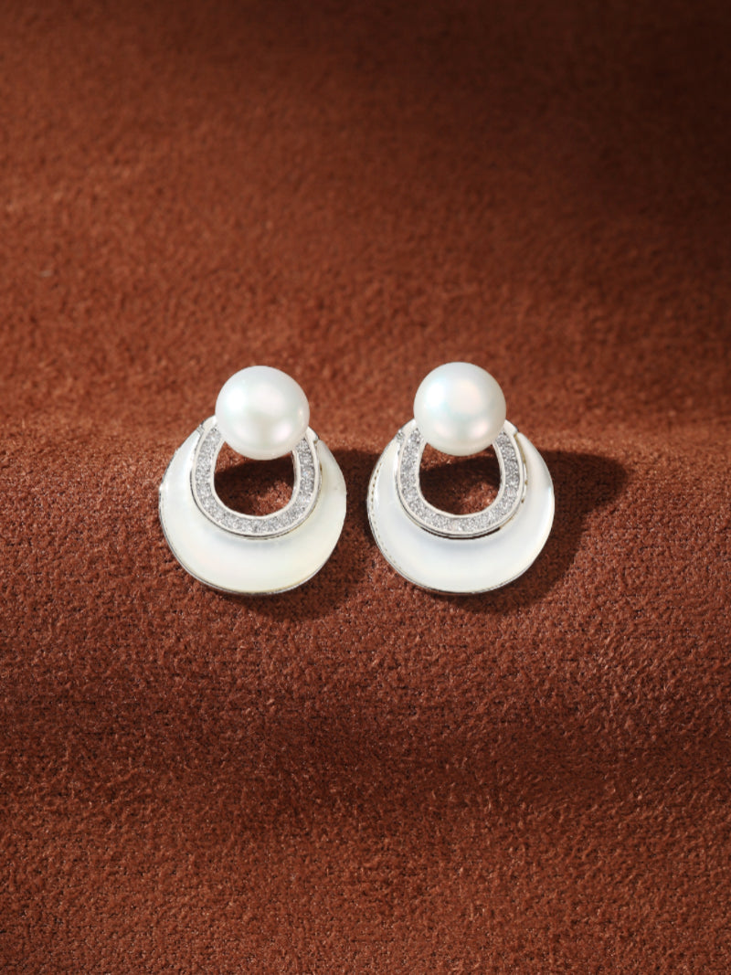 Nimbus - Freshwater Pearl Moon Hoop Drop Earrings
