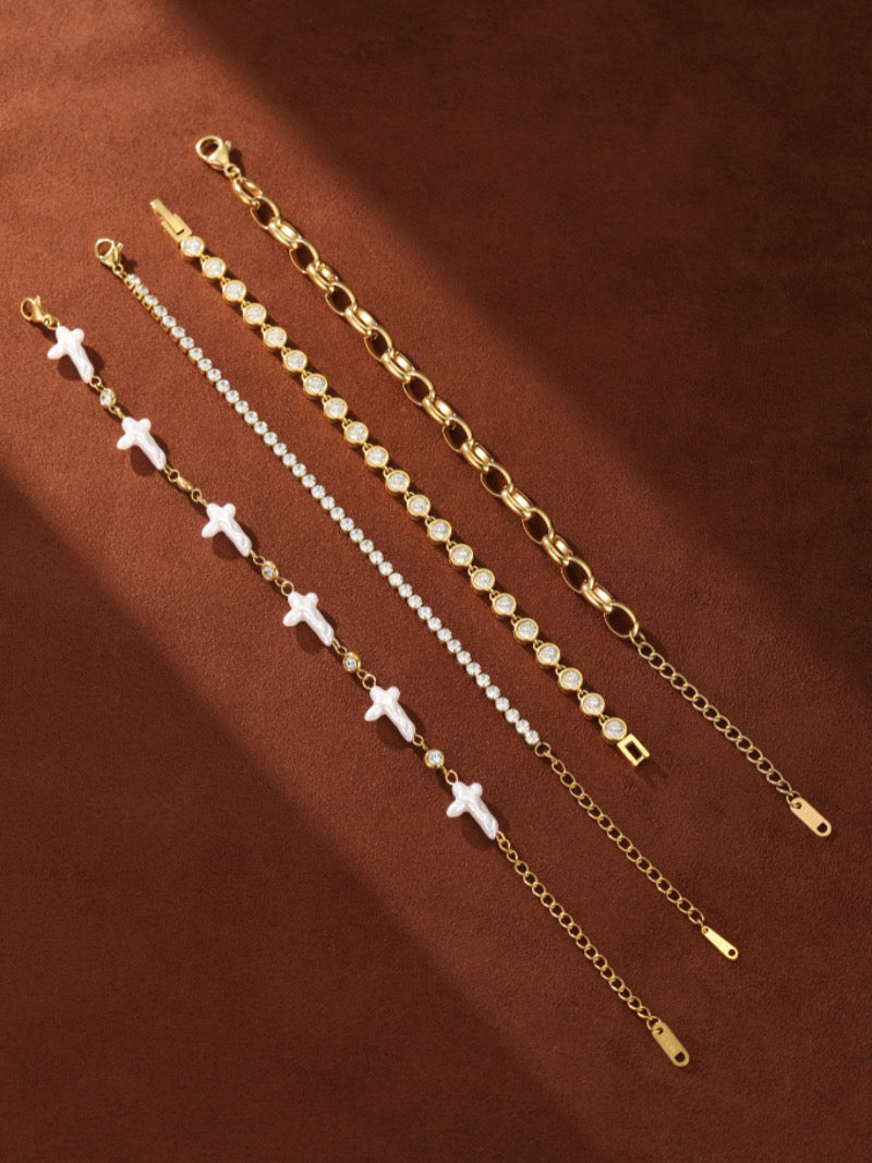 Verge - Freshwater Pearl Cross Chain Bracelet
