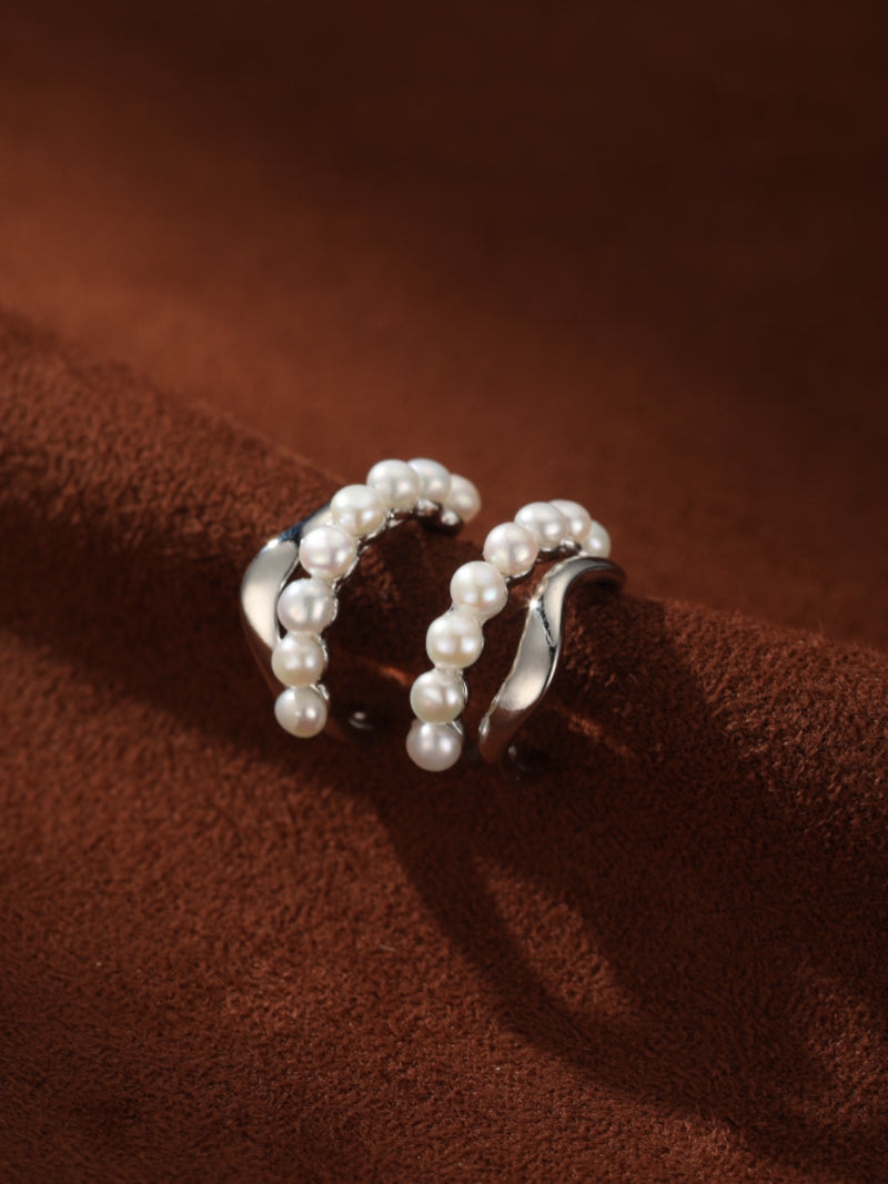 Crescent - Freshwater Pearl Hoop Stud Earrings