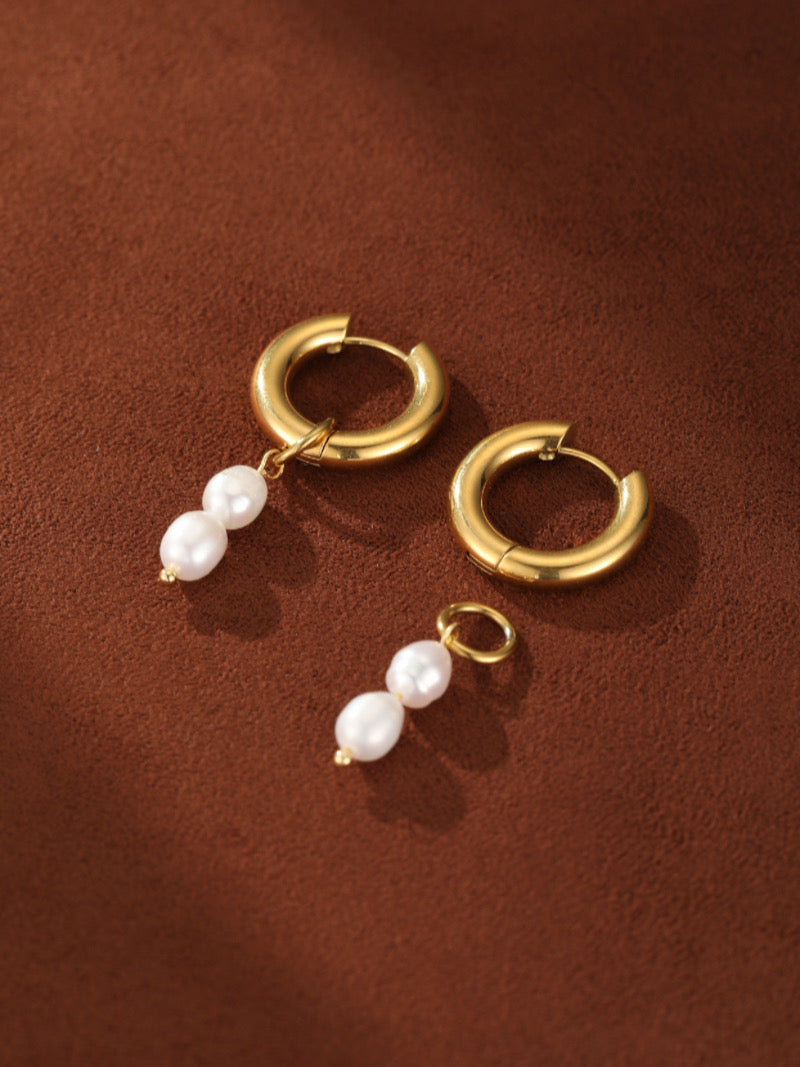 Synchrony - Freshwater Pearl Chunky Hoop Drop Earrings