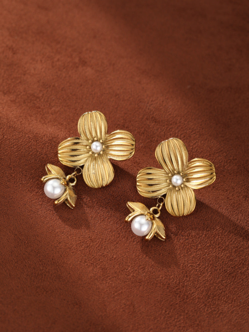 Nectar - Freshwater Pearl Flower Drop Earrings