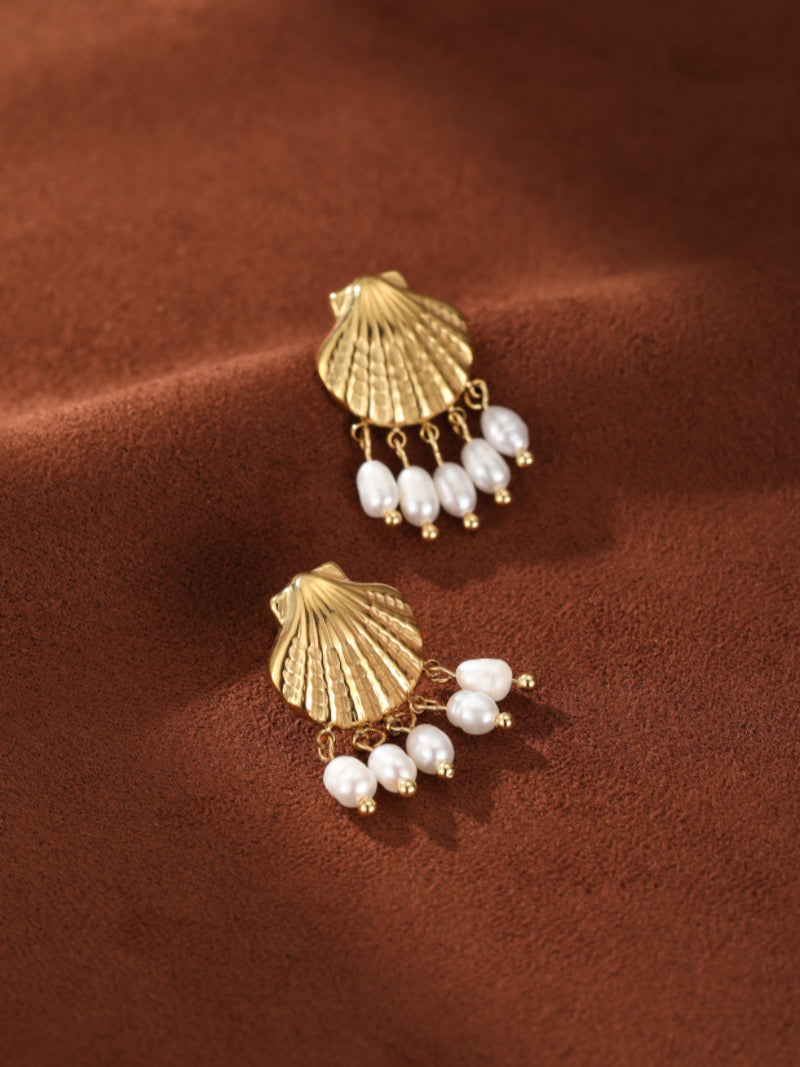 Reef Glow - Freshwater Pearl Seashell Dangle Earrings