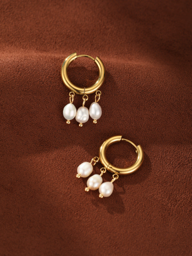 Breeze - Freshwater Pearl Dangle Hoop Earrings