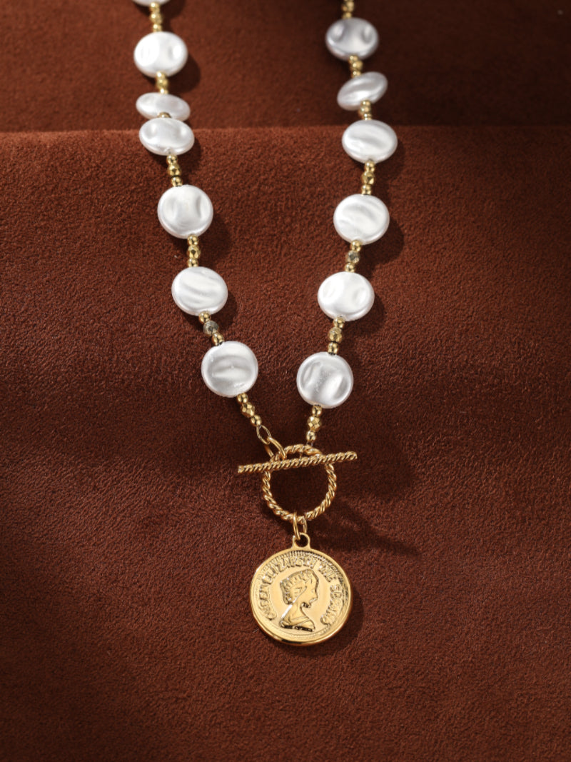 Odyssey - Imitation Pearl Coin Chunky Chain Necklace