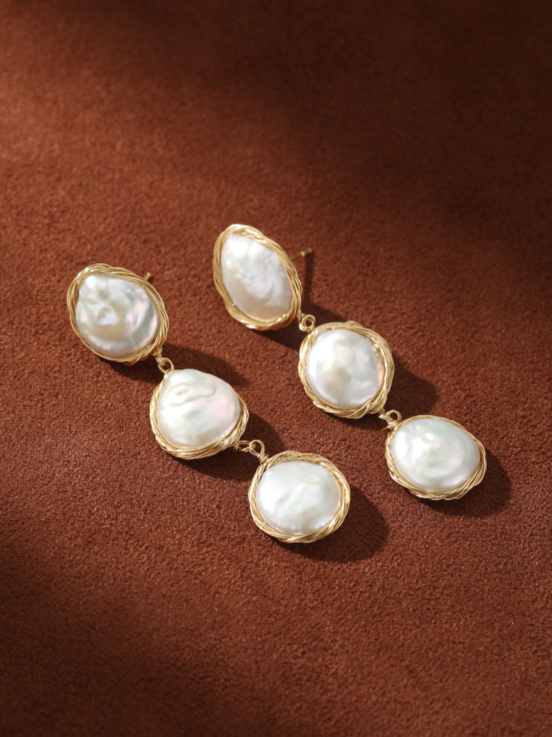 Sway - Freshwater Pearl Triple Dangle Earrings