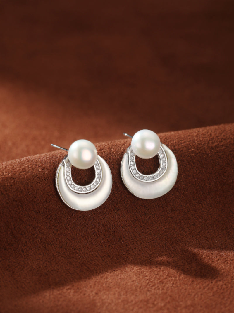 Nimbus - Freshwater Pearl Moon Hoop Drop Earrings